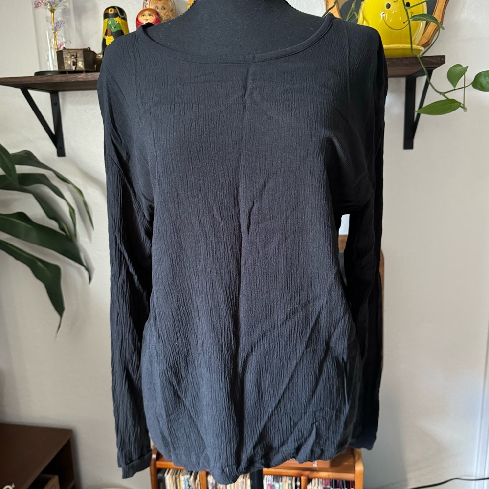 Tonlé Black Long Sleeve Crepe Boxy Shirt size Medium